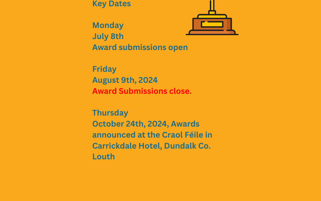Closing date for submission to the 2024 Craol Achievement Awards is Friday August 9th.